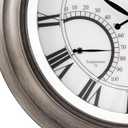 ANDY STAR 24 Inch Outdoor Clocks Waterproof,Large Outdoor Wall Clocks for Garden Patio Pool, Modern Lighted Metal Clock Battery Operated with Thermometer&Hygrometer, Gray Oak Wooden Non Ticking