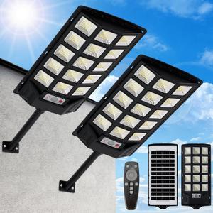Solar Lights Outdoor,IP66 Waterproof Solar Street Lights with Motion Sensor & Remote,6500K Dusk to Dawn Street Lamps for Parking Lot/Yard/Garden(2 Pack) (Black)