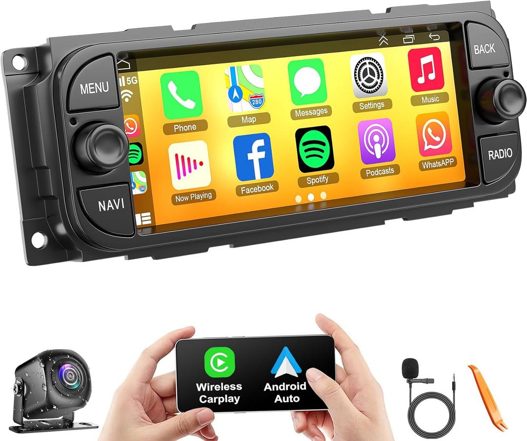 Android 13 Car Radio Stereo for Dodge Ram 2002 2003 2004 2005 2006 with Wireless CarPlay & Android Auto, 4GB RAM 64GB ROM 6.8" QLED Touchscreen, GPS Navigation, Backup Camera, DSP and FM Radio