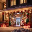 Christmas Garage Door Banner 13x6ft Santa's Workshop Elves Christmas Tree Backdrop Decor Banners for Outside Indoor Winter Door Cover Garage Wall Covering for Party Garage Decorations