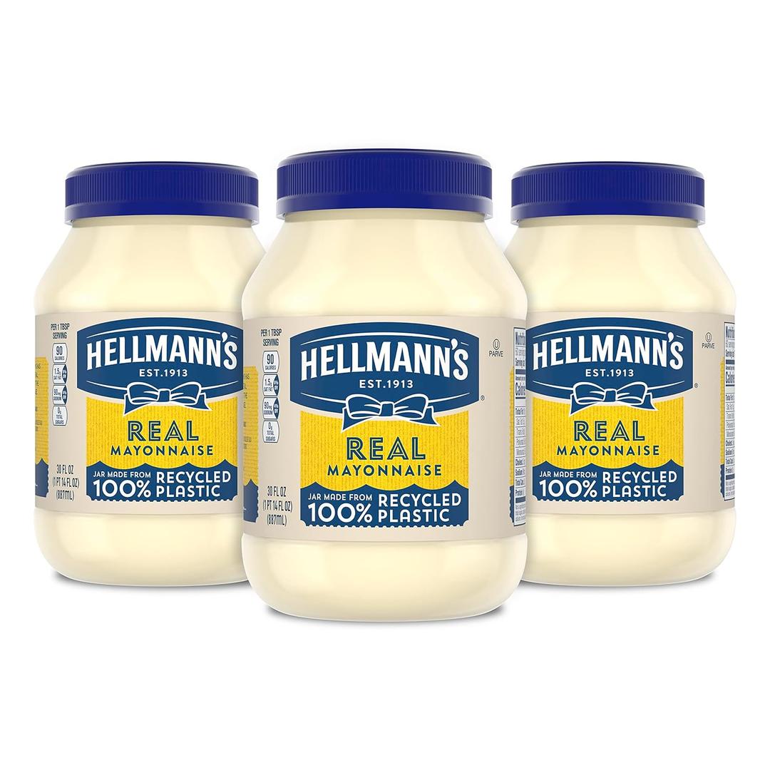 Hellmann's Mayonnaise 3 Count Real Mayo For a Creamy Condiment for Sandwiches and Simple Meals Gluten Free, Made With Cage-Free Eggs 30 oz (BB: March 30, 2025)