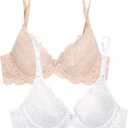 Smart & Sexy Women's Signature Lace Push-up Bra-Perfect for Seeking Effortless Style and Comfort (34D, In the Buff/White 2pk)