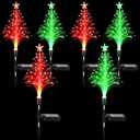 Baquler 6 Pack Solar Christmas Tree Garden Stake Lights Outdoor Waterproof Color Changing Christmas Lighted Yard Decorations Optical Fiber Xmas Pathway Lights for Lawn Patio Cemetery(Red, Green)