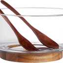LiTY Glass Salad Bowl Set, 9 Medium Salad Servers with Acacia Wood Base and Salad Serving Utensils, for Party, Fruits, Popcorn, Chips, Pasta, Kitchen Must-Have
