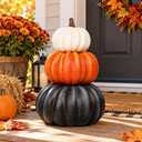 23 Inch Large Stacked Faux Pumpkins,3-Tier Fall Halloween Porch Decoration