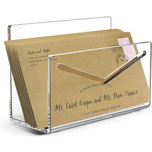 Acrylic Mail Holder, Clear Acrylic File Letter Organizer, Vertical Envelope Mail Holder for Desk, Lightweight Countertop Bill Holding Sorter Letter Invoice Stand for Home Office School (1 Section Clear)