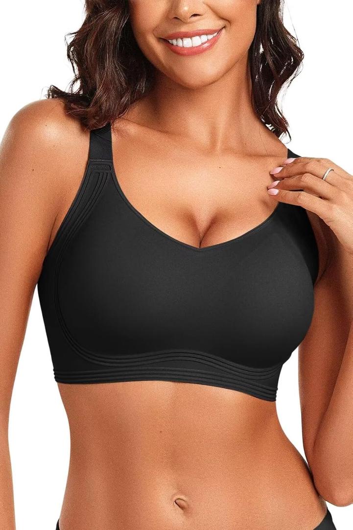 Vertvie Women's Seamless Wireless Push Up Bras with Support and Lift No Underwire Bralettes Full Coverage Sport Everyday Bra (Large, Black)