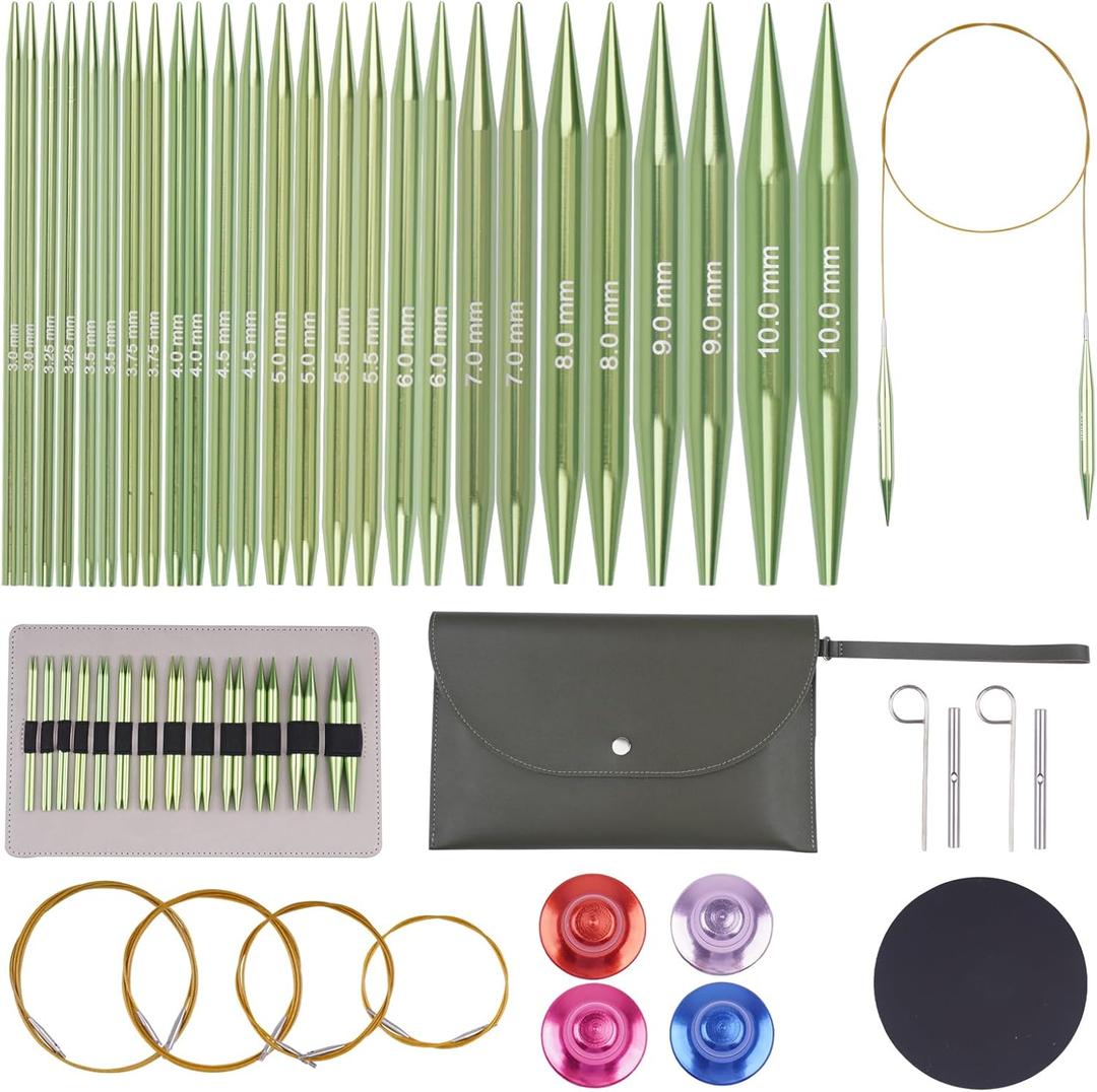40pcs Interchangeable Circular Knitting Needles Set with 13 Pairs Aluminum Circular Knitting Needle Set 3 mm to 10 mm,Lightweight and Durable for Handmade DIY Knitting with Knitting Accessories (Green)