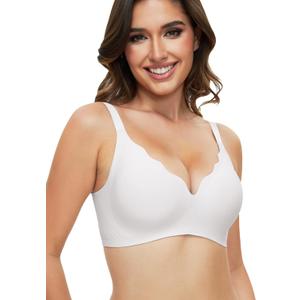 Womens Bras No Underwire Seamless Wireless Sleeping Bras Scalloped Deep V Bralettes Comfortable Everyday Bras (No Size)