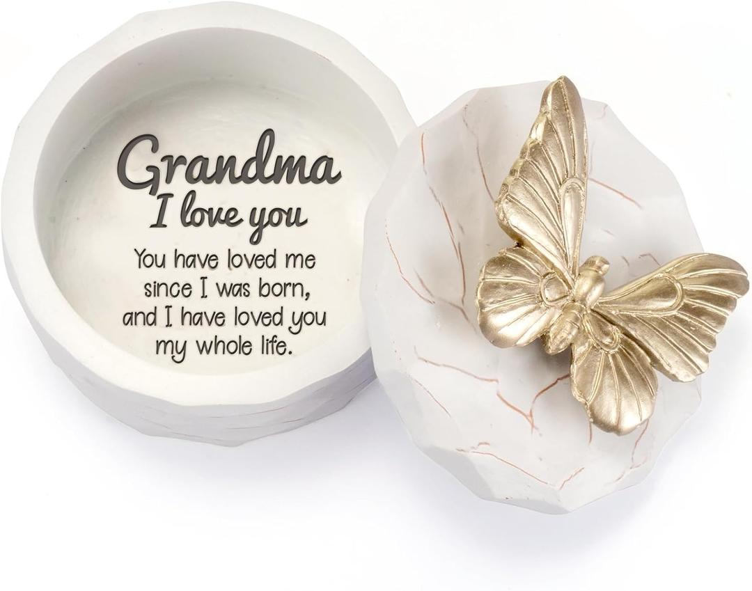 Grandma Small Butterfly Keepsake Box, Great Grandma Birthday Gifts - Mothers Day Gifts for Nana from Grandkids, Butterfly Gifts for Women - Hand-Painted Grandmother Resin Jewelry Trinket Box