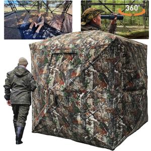 Hunting Blind with Floor Mat, 360 Degree See Through Ground Blind with Carrying Bag, 2/3/4 Person Pop Up Camouflage Tent Portable Concealed Shelter