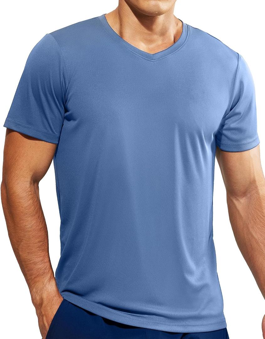 Haimont Men's V Neck Athletic T Shirts Lightweight Gym Workout Running Short Sleeve Tee Shirts Moisture Wicking UV Protection Small, Steel