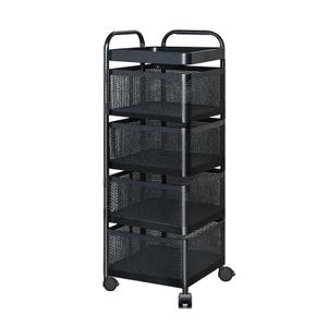 TAGEPOR Rotating Kitchen Storage Rack, 4 Tier Rolling Cart with Fruit and Vegetable Basket, Black Storage Organization Dolly Cart with Wheels for Bathroom, Kitchen and Bedroom