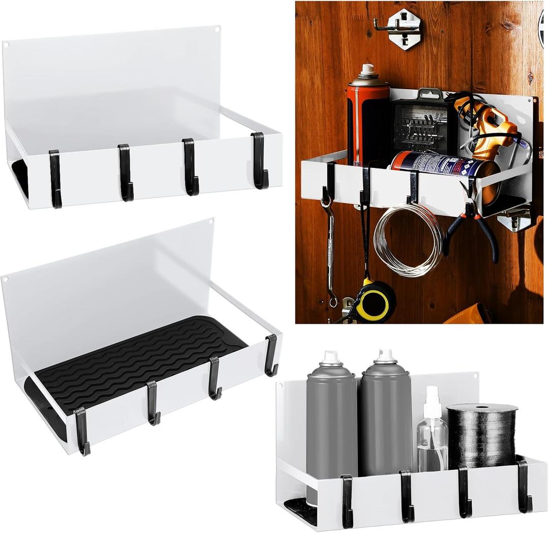 Lineshading 3 Pack Magnet Garage Organizer Magnetic Spice Rack for Refrigerator 20 lb Capacity Shelf Hanging Heavy Duty Magnetic Fridge Side for Organize Garage Tools (White)