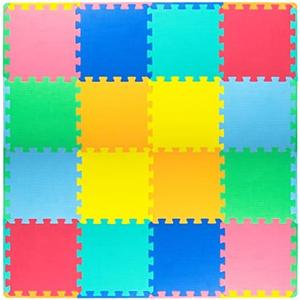 ProSource Foam Puzzle Floor Play Mat for Kids and Babies with Solid Colors, 4 Interlocking Tiles with Borders, Assorted