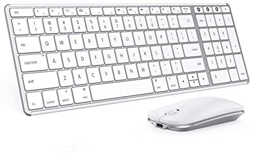 seenda Bluetooth Keyboard and Mouse Combo for Mac, SKM64-2 Rechargeable Slim Wireless Keyboard Mouse Compact, 3 Multi-Device Connection, Compatible for Mac, MacBook Pro/Air, iPad, White Silver