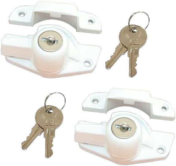 QCAA Heavy Duty Keyed Sash Lock, Child-Proof Security, Only Unlock with Key, CTC 1.77", White, 2 Pack, Made in Taiwan