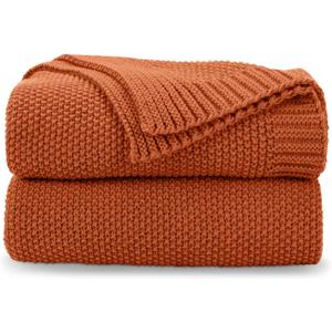 CozeCube Orange Throw Blanket for Couch, Soft Cozy Cable Knit Throw for Bed Sofa Living Room, Lightweight Warm Decorative Farmhouse Christmas Blanket, 60"x80", Burnt Orange