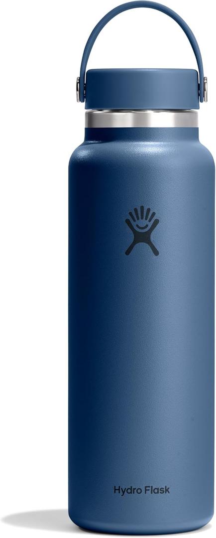 Hydro Flask Water Bottle - Insulated Stainless Steel - Wide Mouth Flex Lid, Non Spill, Leakproof and Refillable in 40 Oz Harbor Blue