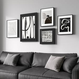 Framed Black and White Abstract Wall Art for Living Room, 5 Piece Modern Art Prints Paintings Artwork for Walls, Minimalist Pictures for Hallway Fireplace Dining Bedroom Office Bathroom Wall Decor