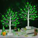 St Patricks Day Decorations 2 Pack 24 Inch Shamrock Tree Lights, USB or Battery Operated Saint Patricks Day Decor Tree with 24 LED Shamrock Lights, St. Patrick's Day Lights for Home Party Table Office