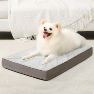 KSIIA Orthopedic Dog Bed, Deluxe Plush Waterproof, 29 x 18 Inch, Gray, 3-Inch Thick High-Density Egg Crate Foam, Removable Cover, Machine Washable (Grey)