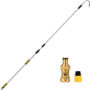 24FT Reach Gutter Cleaning Tools from Ground, 16FT Telescoping Rain Gutter Cleaner with 360° Rotating Metal Nozzle, Brass Shut-Off Valve, Leak-Proof Hose Attachment for Garden Hose