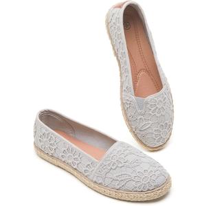 BABUDOG Women's Flats with Flower Embroideried,White Lace Ballet Flats,Comfortable Dress Flats (10, Light Grey)