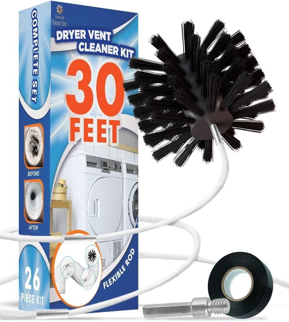 The Professional Dryer Vent Cleaner Kit -(30-Feet) Innovative Lint Remover Reusable Strong Nylon| Flexible Lint Brush with Drill Attachment for Faster Cleaning