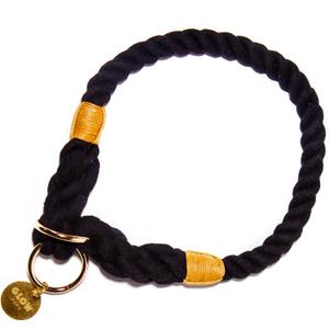 Rope Dog Collar, Handmade Ombre Slip Collar for Medium and Large Dogs, Durable Rope Construction with Adjustable Fit, Stylish Black Design for Daily Wear (Large, Black)