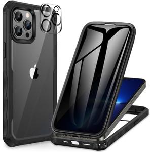 CENHUFO Privacy for iPhone 13 Pro Max Case, Full Body Phone Case with Built-in 9H Tempered Glass Privacy Screen Protector and Camera Lens Protector, Anti Peep Shockproof Bumper Clear Cover - Black
