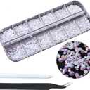 1500pcs White Flatback Rhinestones 3 Sizes Glass AB Crystal Diamonds for Nail Art Eye Jewels Crafts Clothes Shoes Make up Round with Tweezers and Picking Pen for Women Girls Manicure
