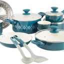 Spice by Tia Mowry Savory Saffron 16-Piece Healthy Nonstick Ceramic Cookware Set - Teal
