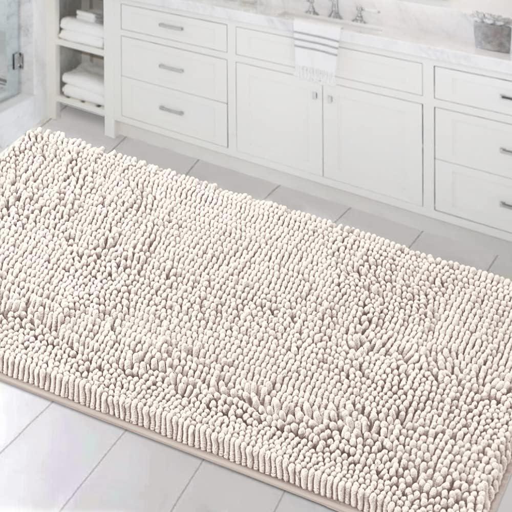 H.VERSAILTEX Bathroom Rugs Bath Mats Non Slip Chenille Bathroom Runner Rug 24x47 Extra Soft and Absorbent Shaggy Rugs Washable Dry Fast Plush Area Carpet Mats for Bath Room, Tub - Ivory