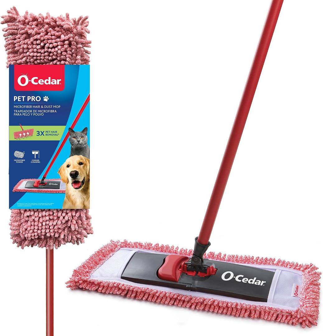 O-Cedar Pet Pro Microfiber Hair & Dust Mop | 3X Pet Hair Removal* | Electrostatic Dry Dust Mop for Dog & Cat Homes | Hardwood, Tile & Hard Floor Cleaning