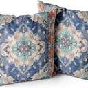 Snycler Boho-1 Throw Pillow Covers 18x18 inch Set of 2 Boho Rug Carpet Double Sided Pattern Cotton Soft Pillow Case Cushion Cover Pillowcase for Couch Sofa Bed Decorative (Blue)
