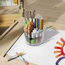 Mefirt Acrylic Pen Holder, 360 Degree Marker Organizer for Desk, Rotating Desk Storage With 4 Compartments, Art Supply Crayon Holder for Office School Home, Clear