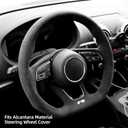 Hand Stitch Steering Wheel Cover Fits Alcantara Material Compatible with Audi RS3 RS4 RS5 S3 S4 S5(All Black)