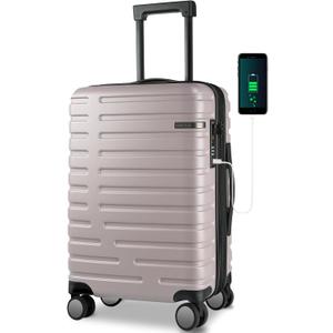 EMPSIGN Carry On Luggage with Spinner Wheels, Hard Shell Carry-On Suitcase 21x14x9 Airline Approved & Built-in TSA Lock, Durable Travel Rolling Suitcase, Carry-On 20-Inch, Light Purple