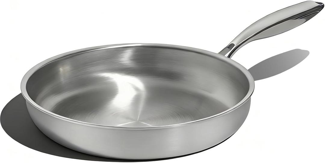Umite Chef 10 Inch Stainless Steel Frying Pan, Non-Toxic 5 Ply Stainless Clad, Professional Skillet Cookware, Dishwasher Safe Kitchen Pan, Compatible with Induction, Oven Safe Saucepan,PFOA&PTFE Free