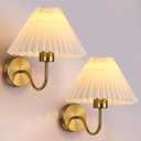 Gold Wall Sconces Sets of 2, Indoor Wall Light Fixtures with Fabric Lampshade, Pleated Fabric Wall Lamp Dresser Hardwired Lamp Wall Lighting Fixture for Bedroom Living Room Porch Dining Room, 10.23 x 5.9 x 5.9 inches