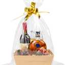 MADHOLLY 6 Set Baskets for Gifts Empty - Sturdy Kraft Gift Basket Kit, with Cellophane Wrap and Pull Bows, for Valentine's Day Housewarming Wedding Birthday Party Gift Wrapping, Natural Wood Tone