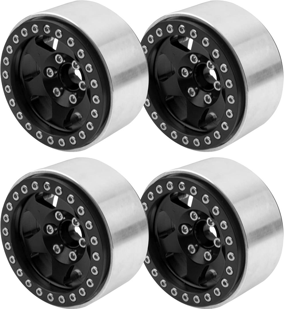 4Pack Aluminum Alloy 1.9" Beadlock Wheel Rims Hubs 6-Spoke Compatible with Traxxas TRX4 Axial SCX10 SCX10-II 90046 Wraith D90 D110 Tamiya CC01 1/10 RC Crawler Car (Black)