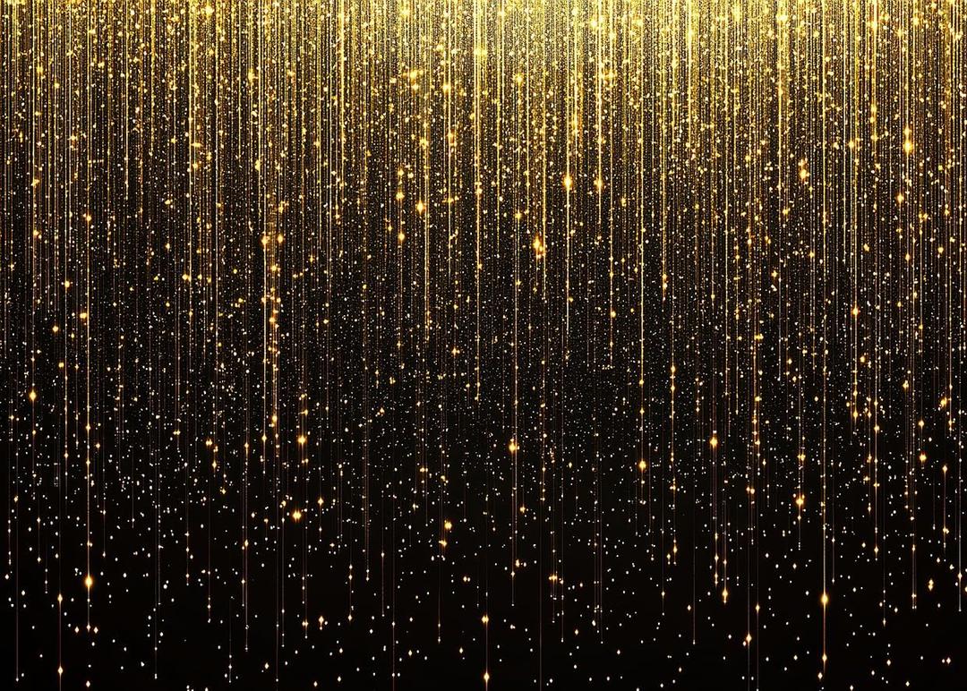 SJOLOON Gold Glitter Backdrop Black and Gold Photo Background for Prom Birthday Party Graduation 12783 (7x5FT)