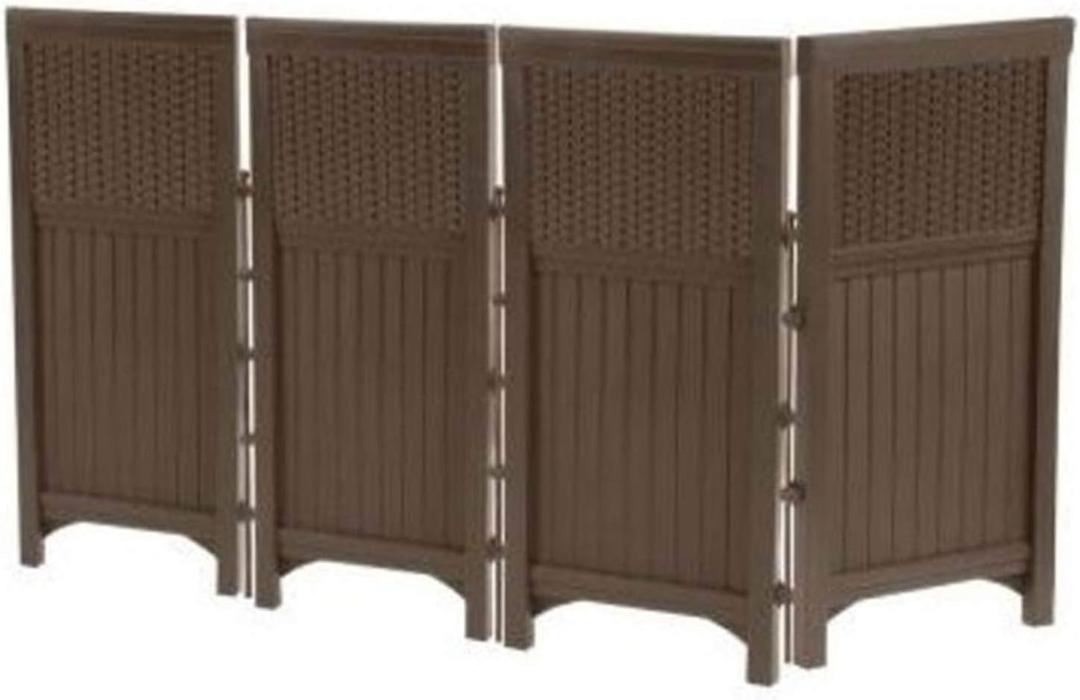 Suncast 4 Freestanding Wicker Resin Reversible Panel Outdoor Screen Enclosure, Brown, 23"