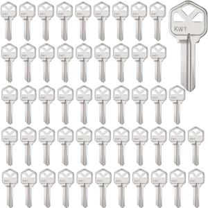 KW1 Blank Key Blanks, Pack of 50 Uncut Blank Keys in Premium Brass, Copper Structures Blank Keys