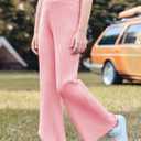 Haloumoning Girls Solid Rib Knit Wide Leg Pants Elastic Waist Flowy Casual Sweater Pants 5-14 Years (S)