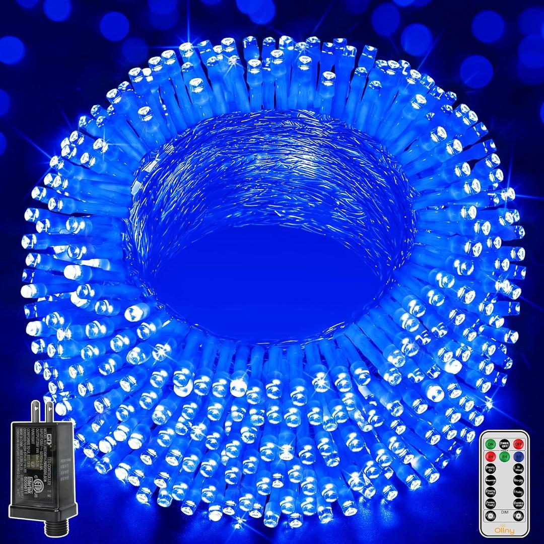 Ollny Christmas Lights Outdoor 800LED 262FT, Blue Plug in Fairy Lights with Remote, 8 Modes Waterproof Timers Dimmable LED String Lights for Indoor House Outside Bedroom Patio Balcony