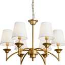 SZXYKEJI 6 Light Chandelier with White Linen Fabric Shades Modern Gold Pendant Ceiling Light Fixture Dining Room Hanging Light for Hallway Kitchen Bedroom Entryway Foyer.