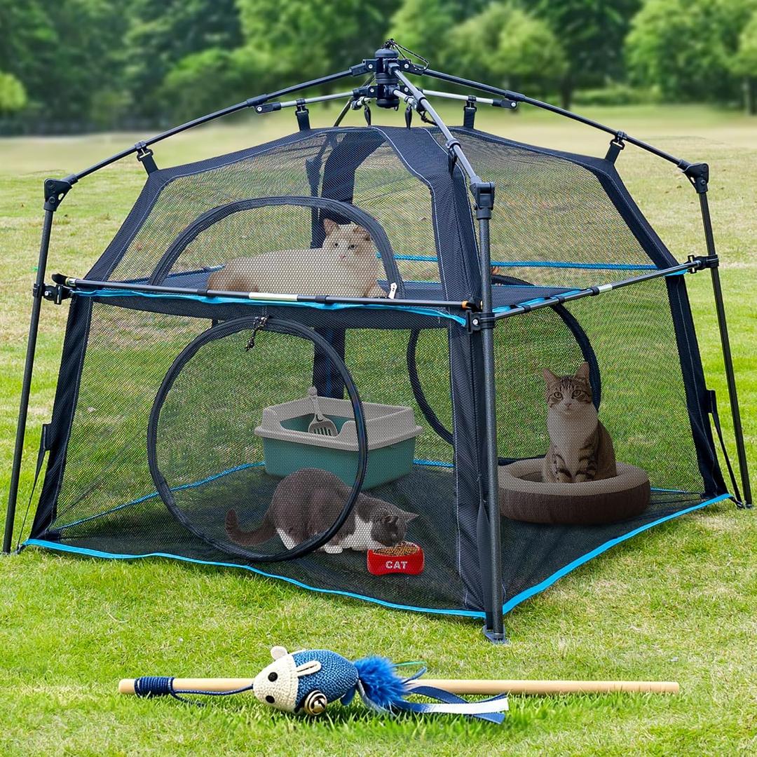 Extra Large Catio Outdoor Cat Enclosure, 2-Tier Foldable Cat Tent with 3 Doors for Patio, Balcony, Indoor & Camping, Weatherproof Sunproof Cat Playpen with Carry Bag IncludedPatented